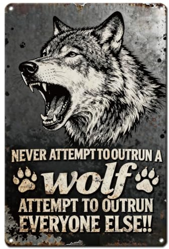 Hobbspring Wolf Roar Metal Sign Vintage Black Animal Claws Metal Plaque Poster Never Attempt To Outrun Iron Door Signs for Bar Pubs Farm Office Hotel Garage Home