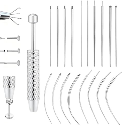 Zidoley Piercing Einführhilfe Set, 19 Stück Einführhilfe Zubehör, 14G 16G 18G 20G Piercing Nadeln und Kugelaufdreher, Wechselhilfe Werkzeug für Ohr, Nase, Lippe, Bauch, Zunge