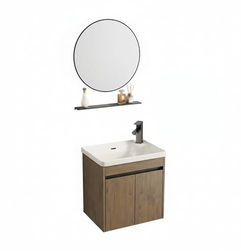 YOWLLXOF Suspendido Mueble de Baño,con Lavabo Cerámico Mueble y Espejo,Mucho Espacio de Almacenamiento,para Aseos Baños,Pequeños, Lavandería(17.7 * 13in)