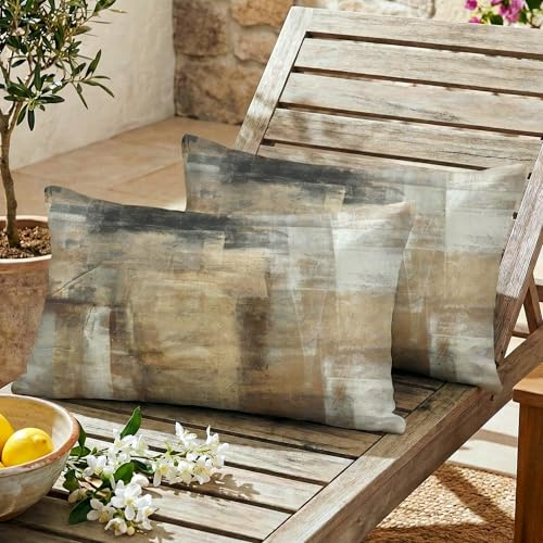 Vorysum 2er Set Outdoor Kissenbezug 30x50 cm Braun Wasserfest Ölgemälde Dekokissen Vintage Landhausstil Dekorative Kissenhülle Sommer Sofakissen für Garten Sofa Balkon, Camping