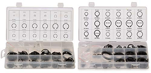 Sicherungsring-Sortiment (Seegering-Set) Sprengringe/Nutenring für Innen und Außen-Ø 3 – 32 mm, 600-tlg (im Kunststoff-Aufbewahrungsbox)
