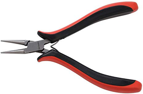 The Beadsmith Platinum Series German Round Nose Pliers, 4.75 inches (120mm) with Polished Steel Head, red and Black Ergonomic Comfort Grip Handle and Double-Leaf Spring, Tool for Jewelry Making