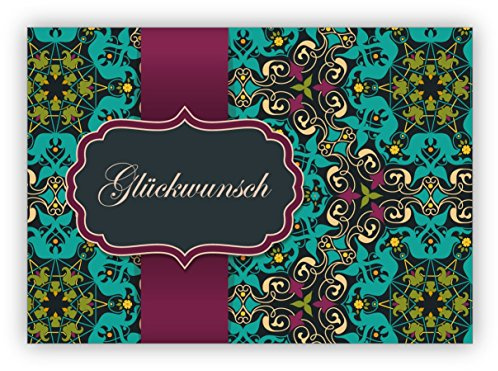 16x Elegante Grußkarte als Glückwunsch mit arabischem Muster im orientalischen Stil, hellblau türkis: Glückwunsch • schöne Gruss Klappkarte mit Umschlag innen blanko für liebe Worte