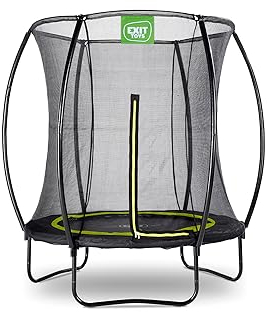 EXIT Toys Silhouette Trampolin - ø183cm - Kompaktes Rundes Gartentrampolin Outdoor für Kinder - Mit Sicherheitsnetz und Fußschutzsystem - Preisgünstig - Sicherer Einstieg - Gute Sprungkraft - Schwarz
