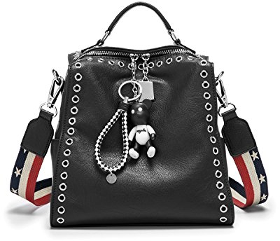 DEERWORD Damen Rucksack Taschen Frauen Elegant Tasche Stadtrucksack Rucksackhandtasche Vintage PU-Leder 3020 1-teilig set Schwarz