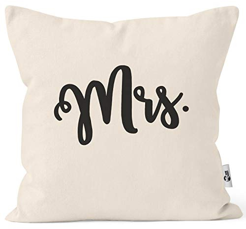 MoonWorks® Kissenbezug Aufdruck Mr Mrs Partner-Geschenk Hochzeitsgeschenk Pärchen Geschenkidee Ehemann Ehefrau Mrs Natur Unisize