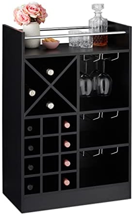 relaxdays Cantinetta con Porta Calici, per 22 Bottiglie, da Terra, per Vino e Prosecco HxLxP: 96 x 63 x 35 cm ca., Nera