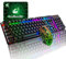 T3 Upgrade Wireless Keyboard Mouse Combo, Rainbow Backlit 2.4G Rechargeable Mechanical Feel Gaming Keyboard + 2400DPI 6 Buttons Optical Rainbow LED Gaming Mouse + Gaming Mouse Pads (Black)