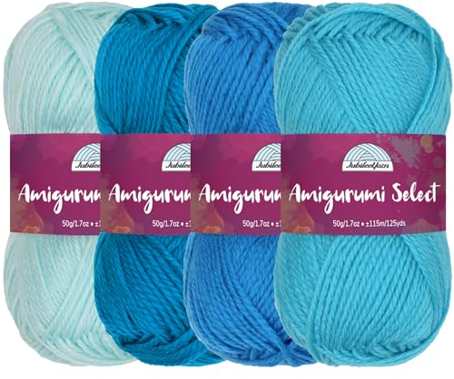 Amigurumi Select 100% Acrylic Craft Yarn Skeins Crochet and Knitting Projects - Acrylic Fingering Weight - Shades of Blue - 4 Skeins