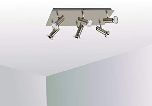 Trango 6-flammig 3093SD LED Deckenleuchte *JACK* in Edelstahl-Optik inkl. 6x 5 W 3-Stufen dimmbar GU10 LED Leuchtmittel Deckenlampe, Deckenstrahler, Deckenspot, Wohnzimmer Lampe schwenkbar & drehbar