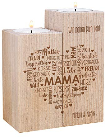 Herz & Heim® Muttertagsgeschenk Teelichthalter-Set mit Gravur Herz