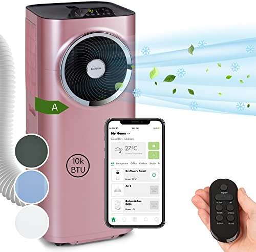 Klarstein Condizionatore Portatile 5 in 1, Condizionatore Deumidificatore Portatile Classe A, Aria Condizionata 10.000 BTU/2,9kW, Purificatore, Climatizzatore Portatile con Night Mode, Wi-Fi/App