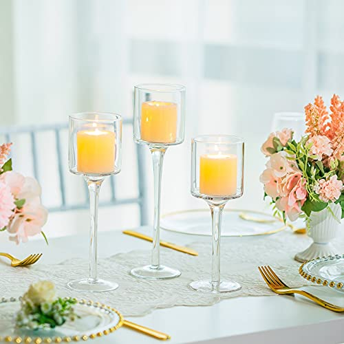 Romadedi Teelichthalter Glas Kerzenständer kerzenhalter - Elegantes kerzenglas Hoch für Teelichter Stumpenkerzen teelichthalter für tischdeko esstisch Hochzeit Party 6er Set, 20/23/26cm