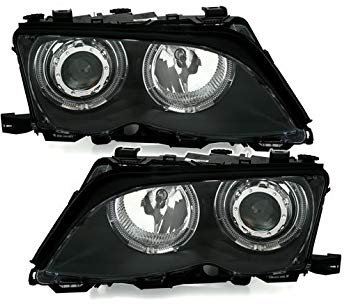Juego de faros compatibles con BMW Serie 3 E46 Sedán Touring 2001 2002 2003 2004 2005 VP512 Faros delanteros y del pasajero Asamblea Proyector Luces delanteras Ángel Ojos Anillos Negro LHD
