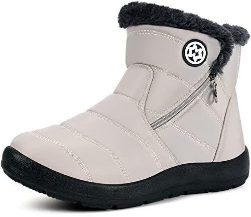 Bottes de Neige Femme Bottines Imperméabl Chaussures Hiver Fourrées Chaude Boots Antidérapantes Beige A 38EU