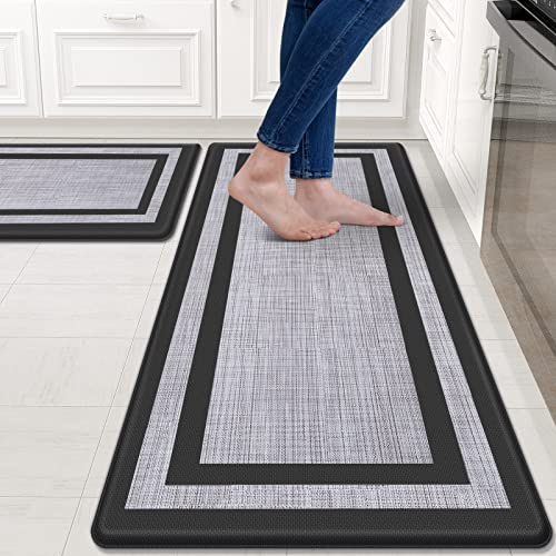 Mattitude Küchenmatte, gepolstert, gegen Ermüdung, rutschfest, wasserdicht, ergonomisch, bequem, Stehmatte für Küche, Boden, Büro, Spüle, Wäsche, schwarz und grau, 2 Stück