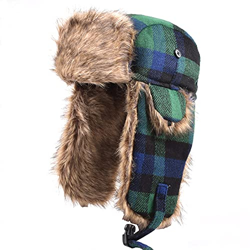 Elegtiskas Trappermütze Wintermützen Trooper Russische Warme Mütze mit Ohrenklappen Bombermütze für Damen und Herren, grün, M/L