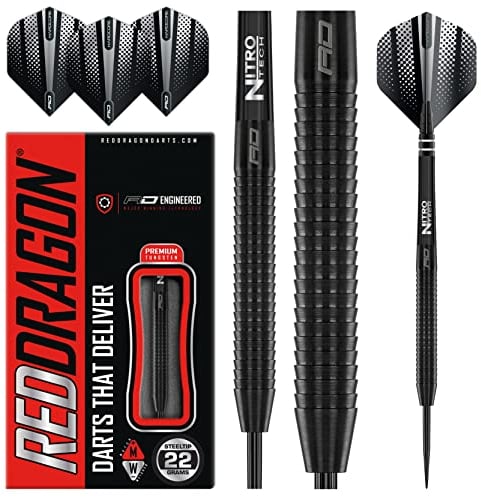 RED DRAGON Razor Edge Black Dartpfeile Tungsten Profi Steel Darts mit Flights und Schäfte (23, Gramm)