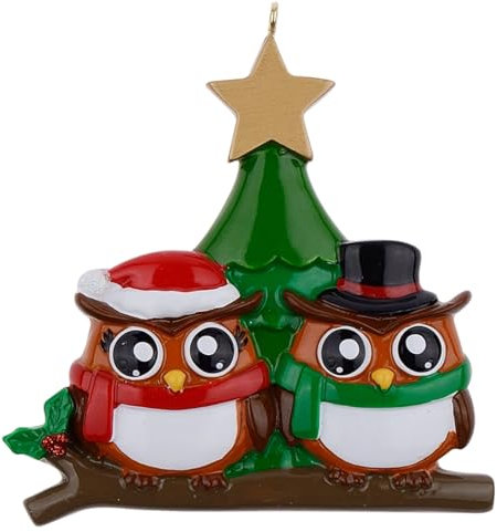 MAXORA Weihnachtsbaumschmuck mit Eulenfamilie, 2 Stück, personalisierbar, 2 Stück, einzigartiges Weihnachts-Andenken, Geschenke für Mutter, Vater, Kinder, Oma, Opa