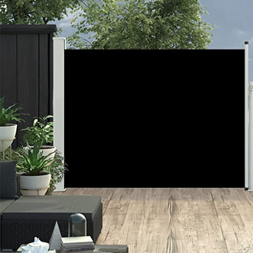 Seitenmarkise Ausziehbar 140 x 500 cm Terrassen-Sichtschutz Ausziehbare Markise, Sonnenschutz, UV-Beständig, Reiß- & Wasserfest, für Terrasse Balkon, Seitenrollo mit Bodenhalterung, Schwarz
