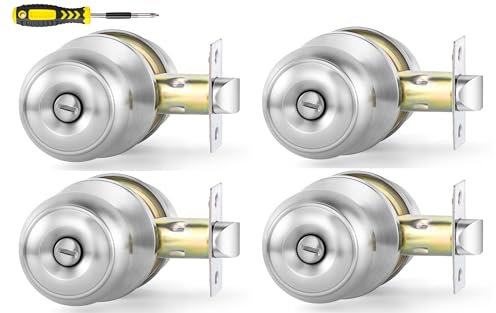 Pomos de puerta interiores para dormitorio o baño, sin llave, cerraduras de puerta de acero inoxidable satinado, cerraduras de puerta de baño o cama de bola plana Lanwandeng