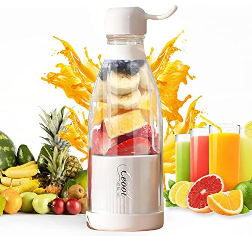Portable Water Bottle for Electric Juicer Bottle - 2 in 1 - Multifunction Juicer Blender with USB Rechargeable & Silicone Lifting Ring for Outdoor Work School (300ml, Transparent)