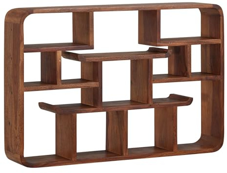 FineBuy Wandregal 80x15x55 cm Sheesham Massivholz, Schweberegal mit Fächern