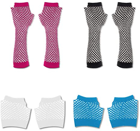 4 Paare Lang und Kurz Fischnetz Handschuhe Fingerlose Fischnetz Handschuhe Netz Mesh Handschuhe 80er Fischnetz Handschuhe für 80er Jahre Verkleidung Kostüm Party Lieferungen