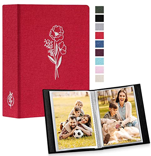 Lanpn Fotoalbum 10x15 100 2 Packungen, Klein Mini Leinen Einstecken Einsteckalbum für Hochformat Fotos Bilder Rot