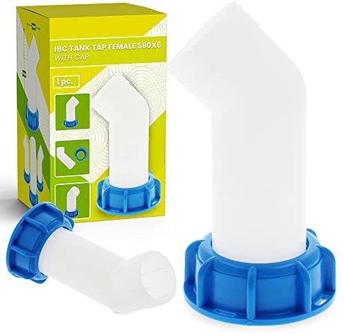 IBC Tote Tank Ablaufstutzen Auslauftülle Ausguss Weiblich S60x6 mit Kappe Adapter Auslauf Schlauch Anschluss Verlängerung Wassertank Ablauf Auslaufhahn Fass Container Wasser Öl Polyethylen (S60x6)