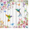 Juirnost Frühlings-Kolibri-Duschvorhang für Badezimmer, Blumen-Vogel-Duschvorhang, Blume, Schmetterling, Duschvorhang, Zuhause, Badewanne, strapazierfähiges Polyestergewebe, 182.9x182.9 cm