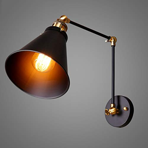 Serlium Schwenkarm Wandlampe,Wandleuchte E27 Vintage Industrie Metall Nachttischlampe Arm Verstellbare Nachttisch-Leseleuchte AC85-265V Schwarz