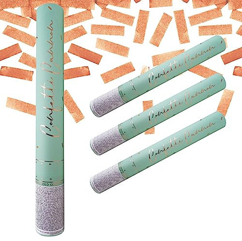 Lage Set di 3 Cannoni Sparacoriandoli Oro Rosa 40 cm, Tubi Popper lanciacoriandoli di Carta per Matrimonio, Laura, Compleanno, Addio al Celibato, Nubilato, Sposi, Feste, Eventi, Decorazione Rose Gold