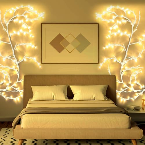 KIYTARBOO DIY Willow Vine - Guirnalda de luces para árbol de sauce, 144 ledes, para Navidad, dormitorio, fiesta, boda, puerta, mesa, decoración de pared, 4,3 m, luz cálida para interior, color blanco