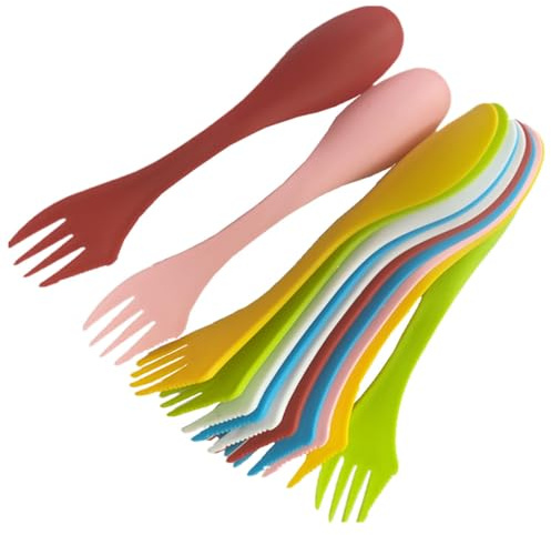 12 Pack Colorful Plastic Sporks 3 in 1 Camping Spoon Fork Knife, Utensil Outdoor Travel Fork Knife Flatware for Backpacking Hiking Picnic, 6 Colors