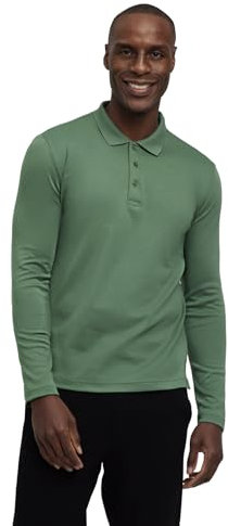 FALKE Herren Polohemd Basic Polo Shirt Longsleeve M Pl Baumwolle weich hautfreundlich bequem sehr leicht 1 Stück, Grün Schlamm 7560, L