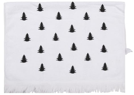 Clayre & Eef Gästehandtuch 40x66 cm Weiß Schwarz Baumwolle Weihnachtsbäume Toiletten Handtuch