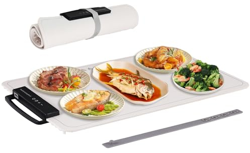 BAOSHISHAN Electric Warming Tray Silicone Electric Heating Tray 40-100℃ Adjustable Foldable Food Warming Mat with 24H-Timing, 38×60cm Heat Warming Tray for Food 300W