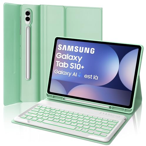 Clavier pour Samsung Galaxy Tab S10 Plus 2024, Galaxy Tab S9/S9FE Plus Clavier 12.4, Coque Clavier Bluetooth Italien Rétroéclairé pour Samsung S10+/S9+/S9 FE+ 12.4 Pouces 2024/2023, Vert Foncé