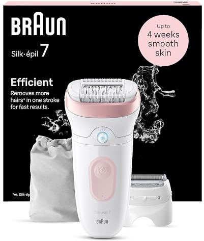 Braun Silk-épil 7, Epilierer Damen / Haarentferner für langanhaltende Haarentfernung, Ladyshaver, 7-030, Weiß/Flamingorosa