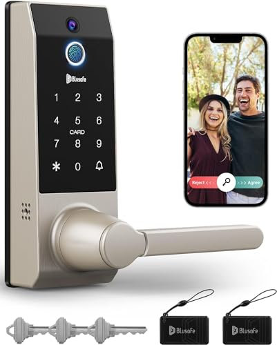 Smart Lock, 3-in-1 Camera+Doorbell+Fingerprint Keyless Entry Door Lock, WiFi Door Lock with Handle, App Control, Anti-Peeping, Auto Lock, IP65 Weatherproof, 3D Biometric Fingerprint (Brushed Nickel)