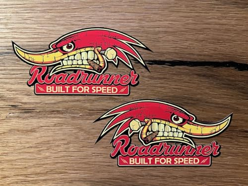 vinskool 2X Road Runner rot Aufkleber 11x5cm / 22x10cm / 30x15cm Kult Sticker Set Oldschool Hotrod V8 USA Muscle Car Oldtimer Tuning Coyote (11x5cm)
