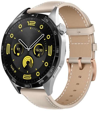 Niboow 22mm Armband für Xiaomi Watch S4 / 2 / S3 / S1 Pro/Xiaomi Redmi Watch 5 Active/Watch5 Lite, Leder Uhrenarmbänder für Huawei Watch GT 5Pro 46mm/GT5 46mm/GT4 46mm/Watch4 Pro 48mm - Weiß