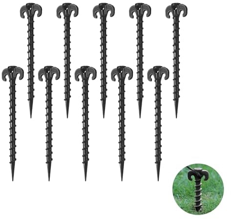 10 Stück Heavy Duty Zeltheringe - Schrauben für Camping, Zelten, Wandern, Gartenarbeit, Outdoor und Beach (Schwarz)