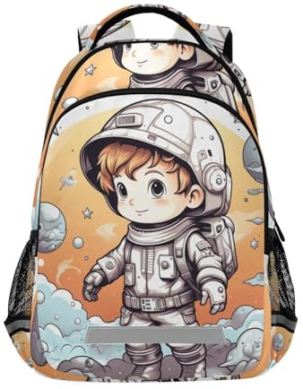 LINNIKEEEE Lustiges Aquarell Astro Studentenrucksack Kinderrucksack Büchertasche Schülerrucksack Rucksäcke für Jungs Mädchen