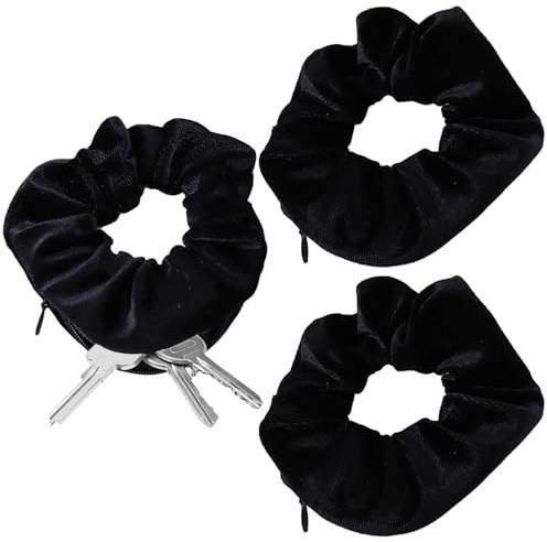 Scrunchies Haargummi 3 Stück Haargummi Scrunchie mit Reißverschluss Geldversteck Reise Unsichtbarer Reißverschluss Scrunchie Geheimverstecke für Wertsachen Reise-Gadgets für Damen und Mädchen