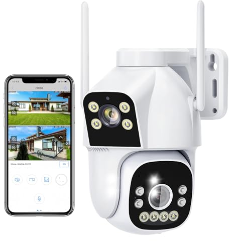 CAYVIS 2MP+2MP Telecamera Wi-Fi Esterno, 2.4GHZ/5GHZ PTZ Videocamera Sorveglianza Esterno con Doppia Lente,FHD Tracciamento Automatico, Visione Notturna a Colori, Audio Bidirezionale, IP66 (HD)