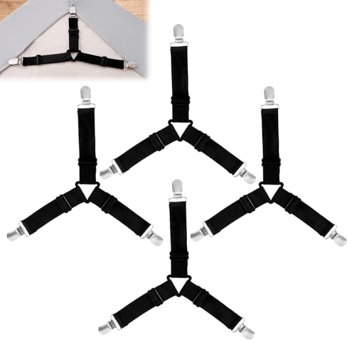 4 Stück Bettlakenklammern, Bettlakenspanner Verstellbar, Elastische Betttuch Spanner, Lakenspanner, Betttuchspanner, Spanner für Bettlaken, für Bettwäsche, Bettlaken, Matratze, Bügelbrett oder Sofa