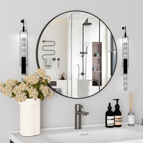 CASSILANDO 60cm runder Spiegel, schwarzer Aluminiumrahmen Kreis Spiegel, Wandspiegel für Eingang, Badezimmer, Eitelkeit, Wohnzimmer, schwarzer Kreis Spiegel