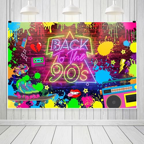 Pnylzzyxh Back to The 90s Hintergrund Hip Hop Graffiti 90er Jahre Party Hintergrund Let's Glow Tanzen Thema Banner Kunst Ziegelmauer Musik Radio Mode Dekorationen Zubehör Fotostudio Requisiten 240 x